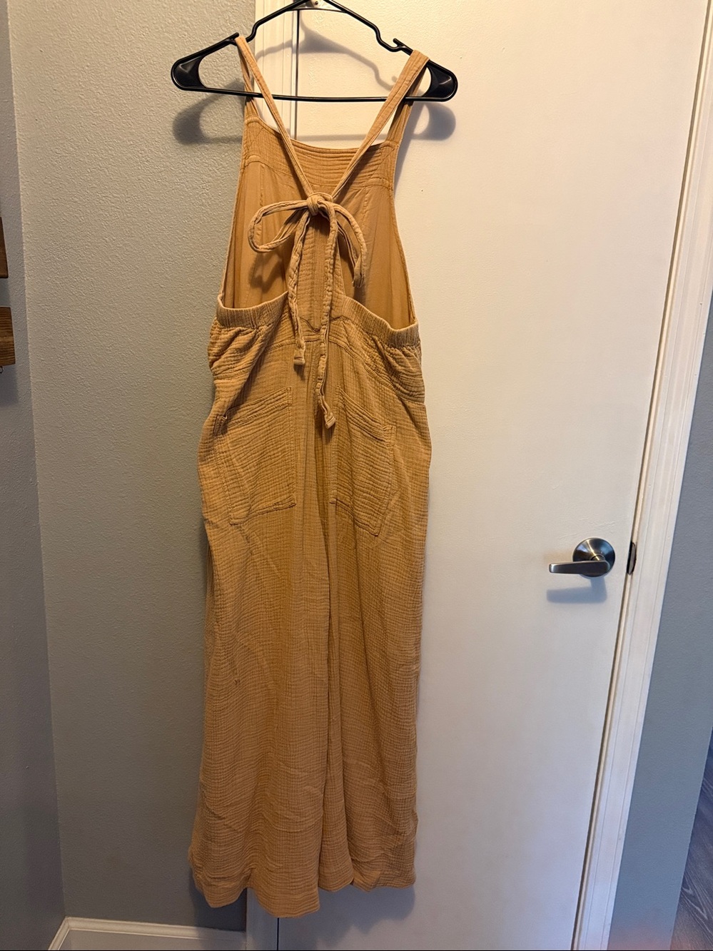 Free People Cyprus Ave Overalls in a golden mustard Wide Leg Cotton Gauze - Picture 7 of 11